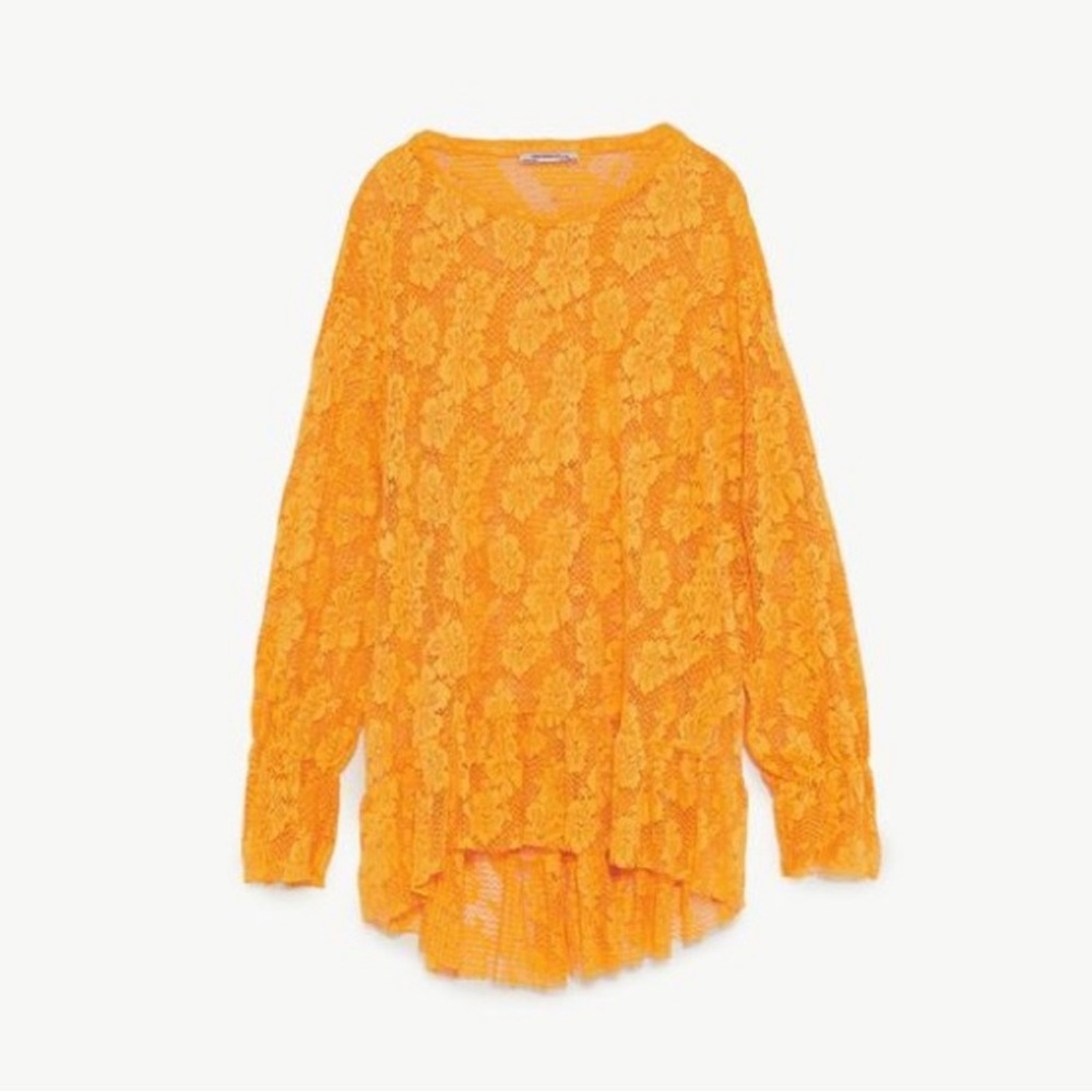 Zara 💛💛💛 Yellow Ruffled Lace Blouse -Sz M - NWOT